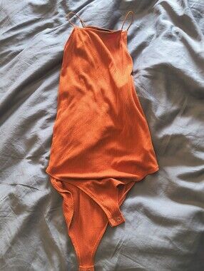 Ribbed Orange Bodysuit with Thin Straps